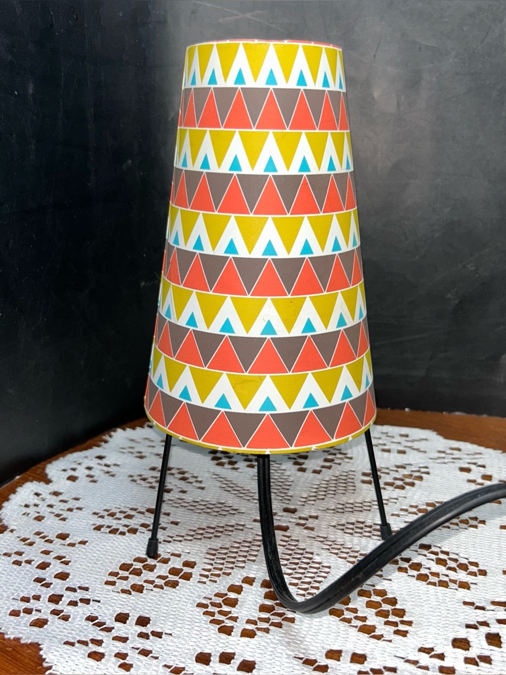 MCM Tripod Table Lamp-Colorful Coned Shade-Bedside or Nightlight